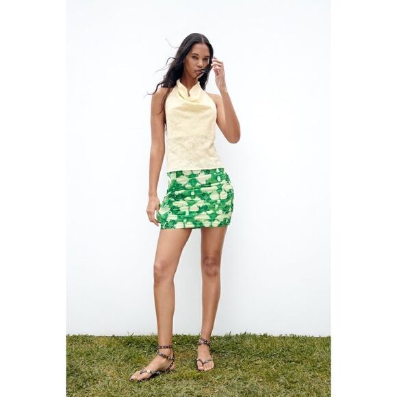 NWT Zara High Waisted Gathered Printed Mini Skirt with Ruffles, Size Small - Picture 6 of 16